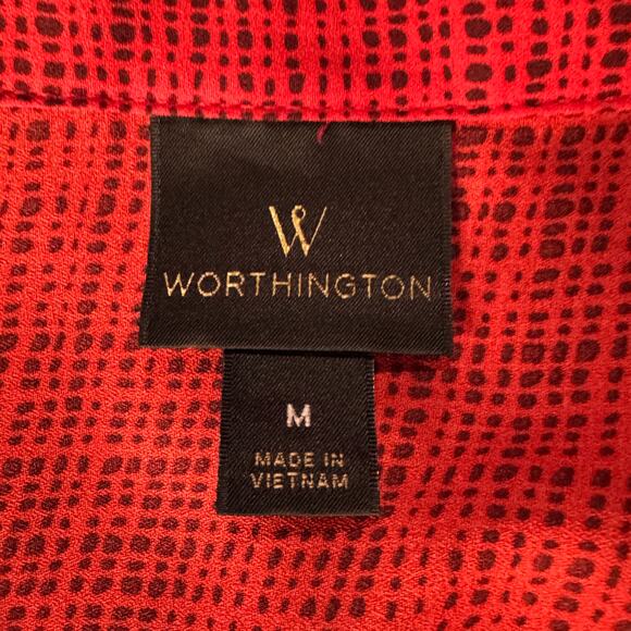 Worthington Medium Top Abstract Button-Up Long Sleeve Lightweight Collared Red - Picture 8 of 9
